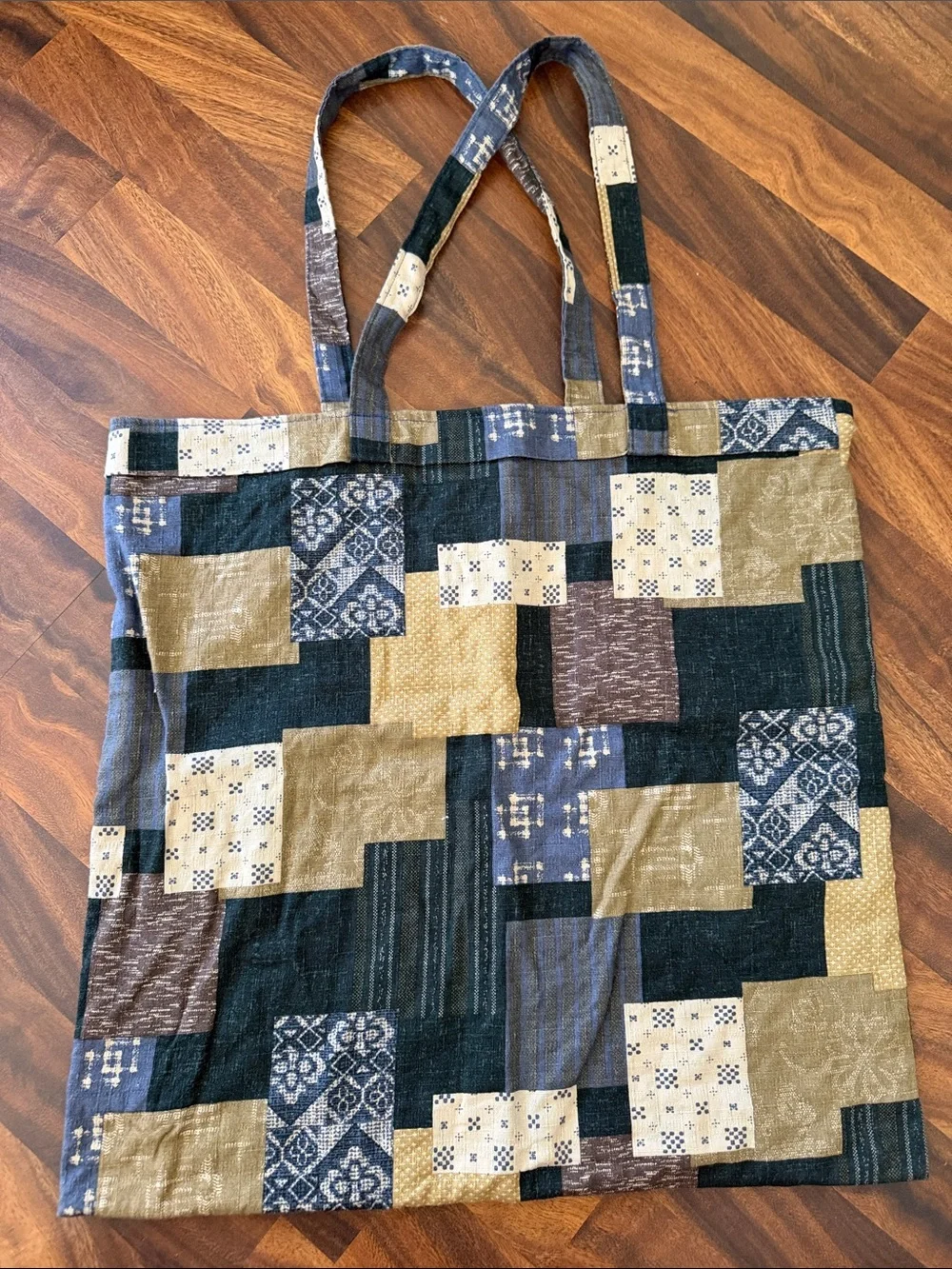 Patchwork Tote Bag in Navy, Olive & Cream